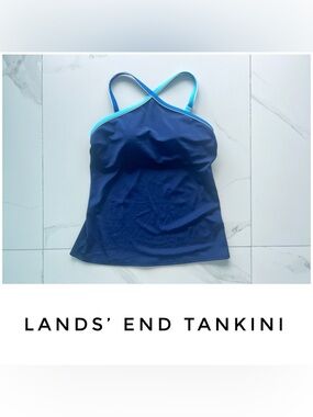 Lands’ End tankini top size 6 blue polyester spandex